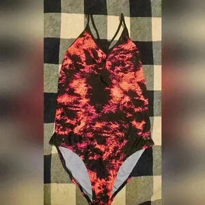 Champion Womens Pink and Black Tie Dyed One Piece Racerback Swimsuit Size Large